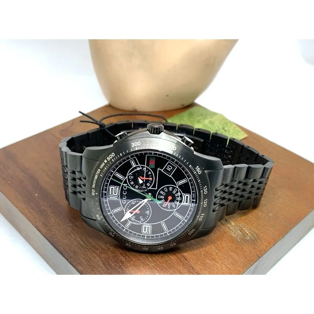 Gucci Men's Watch YA126217 G-Timeless Swiss Quartz Chronograph Black Steel 46mm